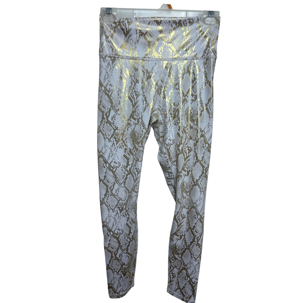 Fabletics Womens Gold Metallic Snakeskin Foil High Waisted Leggings M Yoga